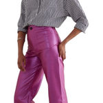 Anthropologie Anthro Maeve Colette Metallic Pink Faux Leather Cropped Wide Leg Pants Sz 26 Photo 0