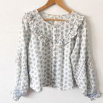 Love Shack Fancy Goldie Long Sleeve Button Down Blouse in White Floral Photo 1