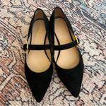 Boden Flat Buckle Mary Jane Ballet Flats Size 37 Suede Black Pointed Toe Shoes Photo 3