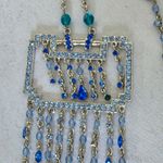 Vintage Art Deco Vibes Silver and Blue Crystal Necklace and Earrings Set Photo 3