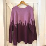 Denim & Co. Adaptive 5X Purple Tree Print Zipper Shoulder Sweater Knit Pullover Photo 3