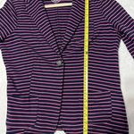 SO  Women's Jr Sz L Navy Pink Striped Button Front collared blazer pockets Photo 5