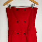 ZARA NWT Red Strapless Midi Dress Sz Medium Flap Pockets Buttons Photo 6