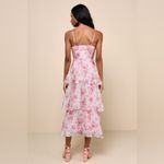 NWT Lulus Immaculate Cutie Light Pink Floral Sleeveless Tiered Midi Dress L Size L Photo 2