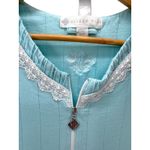 Eileen West Short Knit Robe S M‎ Aqua Zip Front 100% Cotton Pockets Pintucks Blue Photo 1