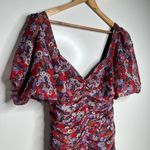 ZARA NWT Floral Mesh Puff Sleeve Ruched Mini Dress Size Large Photo 4