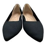 Black Knit ribbed fabric block heel Pointed Toe Pump Shoes Low Heel shiny black Size 10 Photo 1