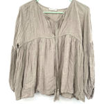 Lovestitch Lovestich Size Small Blouse Tan Lightweight Long Sleeve Babydoll‎ Flare V Neck Photo 0