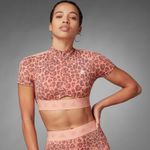Adidas  Womens Hyperglam Crop Top Zip Tee Pink Leopard XS Athleisure Performance Photo 0