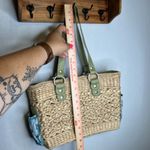 Bandalino Woven Vintage VTG Straw Bag Purse Tote Floral Lined Green Handles Tan Photo 8