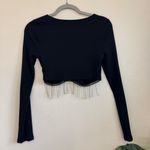 Windsor Rhinestone Fringe Cropped Top, Black & Silver size S Photo 4