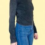 Pull & Bear  Basic Black Grey Long Sleeve Cropped Casual Loungewear Tee Photo 3