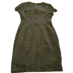 Toccin NY Dress Womens 8 Olive Green Short Sleeve Zip Front Fitted Sheath Career Photo 3