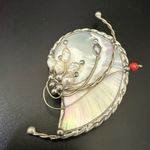 Vintage Unsigned Handcrafted Silver Mother of Pearl Wire Rice Pearl Coral Brooch Photo 3