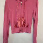 Guess Y2K Vintage Pink Zip Up Hoodie with Rhinestones Silky Pockets Size S Photo 0