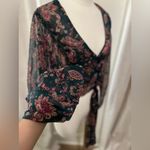 We The Free Band Of The Free Boho River Deep Pine Paisley Tie Front Crop Balloon Sleeve SZ L Photo 2