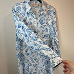 Martha Stewart Womens Linen Blend Shirt Dress Blue White Beach Shells Size Small Photo 8