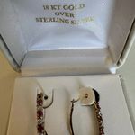 18k Gold Over .925 Sterling Silver Genuine Ruby & Diamond Accent Hoop Earrings Red Photo 3