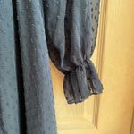 Navy Blue Swiss Dot Midi Dress Tie Back Square Neck Long Sleeve Ruffle Hem 0 Photo 4