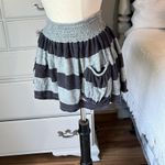 Miley Cyrus Flirty Gray Striped Knit Cotton Mini Skirt Skater XS  Smocked Waist Photo 1