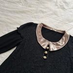 Axes Femme Black lace puff sleeve top long sleeves layered look velvet collar Size M Photo 2