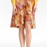 Tory Burch Opalina Metallic Thread Marigold Floral Print Silk Ruffle Skirt Sz 0 Photo 0