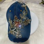 Denim Rhinestone Flower Cap Blue Photo 2