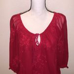 Chelsea and Violet red floral embroidered sexy keyhole blouse Photo 1