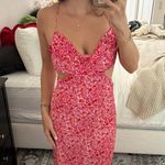 ASTR  The Label Colette Midi Dress Floral Satin Cut-Out Photo 1