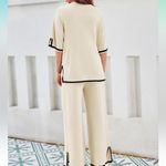 Tanming 2 Piece Lounge Set Short Sleeve Knit Wide Leg Pants Cream & Black Medium Photo 2