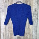 Reference Point Size Small V-Neck 1/2 Sleeve Ribbed Blue Sweater Vintage Photo 1