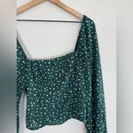 Abercrombie & Fitch AF Green White Polka Dot Long Sleeve Smocked Blouse Small Photo 11