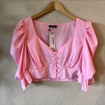 Boohoo Pink Cropped Puff Sleeve Top NWT Photo 1