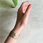 Vintage Etched Gold Tone Floral Panels Tile Bracelet 7” Long Paneled Mod MCM Photo 2