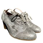 Sundance  Lucette Leather Wingtip Oxford Bootie Metallic Lace Up Silver 37 6.5 Photo 0
