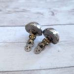 Vintage Clip On Earrings Silver Tone Domed Disco Ball Like Photo 4