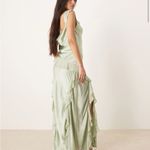 For Love & Lemons  Sawyer Satin Maxi Dress Desert Sage Green Small NWT Photo 3