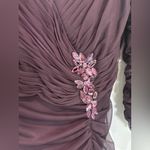 Adrianna Papell  Aubergine Embellished 3/4 Sleeve Ruched Formal Gown Size 8 Photo 15