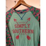 Simply Southern Long Sleeve Graphic T-Shirt Sz S Mint Green & Pink Turtle Print Photo 2