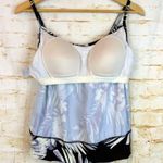 Kona Sol  Blouson Tankini Top Womens L Black Purple White Floral Print Swim Pool Photo 9
