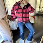 Alice + Olivia Women’s Medium Pink Tie Dye Mary Jane Crochet Hoodie Photo 1