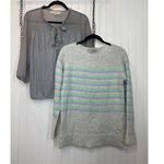 Loft Women’s Gray Long Sleeve Blouse & Striped Pullover Sweater Bundle Size XS Photo 0