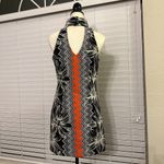 Milly Designer Floral Aesthetic Chevron Black / White / Orange Halter Dress Sz 4 Photo 6