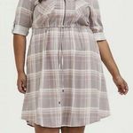 Torrid Pink Plaid Challis Zip Front Tab Sleeve Shirt Dress Size 4X Photo 0