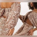 ASOS New! EDITION sequin off shoulder drape crop top in blush Sz 4 $129 Photo 0