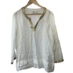 Vineyard Vines  White & Gold Pleated Linen Tunic Women's Size Large Photo 0