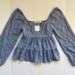 Altar'd State Blue Meadow Tiered Peplum Blouse Size Small NWT Photo 2