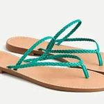 J.Crew New Green Leather Capri Braided Strap Flip Flop Sandals Size 8 Photo 1