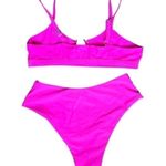 Womens High Waisted Bikini Open Ring Sexy Brazilian Medium 2 Piece Set Hot Pink Photo 4