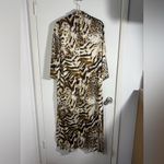 Teri Jon NWT Leopard, tiger print, long sleeve maxi shirt dress. 8 Brown Photo 7